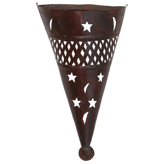 Moroccan Moorish Pierced Metal Wall Sconce Shade with Stars and Crescents