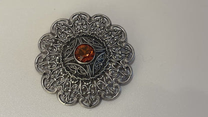 Ottoman Style Turkish Silver Brooch or Veil Pin with Moorish Filigree Lace