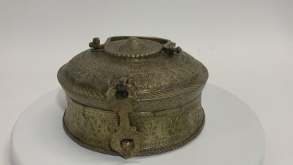 Asian Antique Brass Betel Nut Pandan Box with Lid, Northern India 19th C.