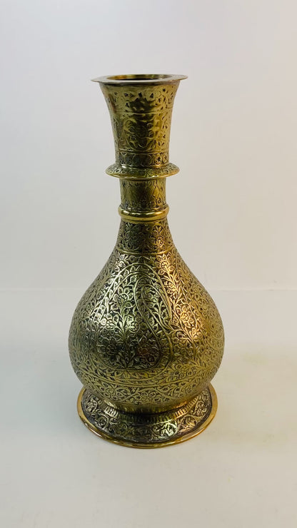 Antique Mughal Engraved Brass Vase, Indo-Persian, 19th Century