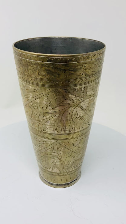Antique Metal Engraved Mughal Beaker or Vase from India 1940s