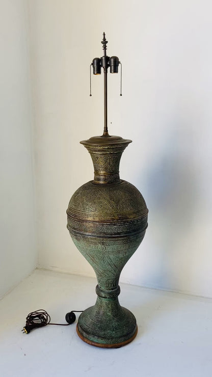 Antique Middle Eastern Oriental Brass Islamic Mughal Floor Lamp 19th C