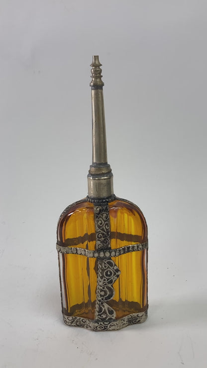 Moroccan Glass Perfume Bottle Sprinkler with Metal Overlay