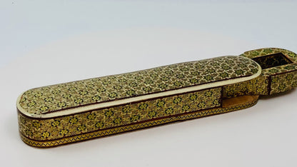 Antique Khatam Wooden Pen Box, Handcrafted Islamic Design, 1930s