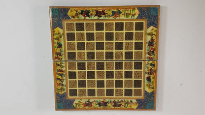 Vintage Persian Micro Mosaic Chess Box, Handcrafted Fruitwood, 1950s