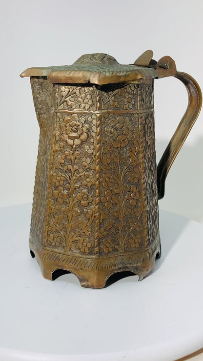 19th Century Antique Indo-Persian Copper Teapot with Floral Design