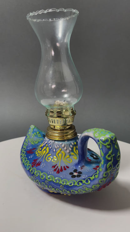 Aladdin Stylish Handmade Blue Ceramic Turkish Oil Lamp