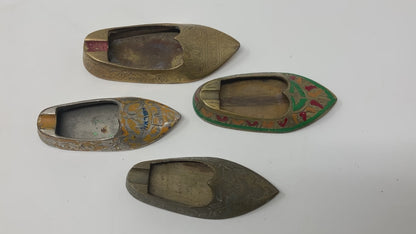 Vintage Brass Etched Aladdin Middle Eastern Slipper Shoe Ashtray Set of 4