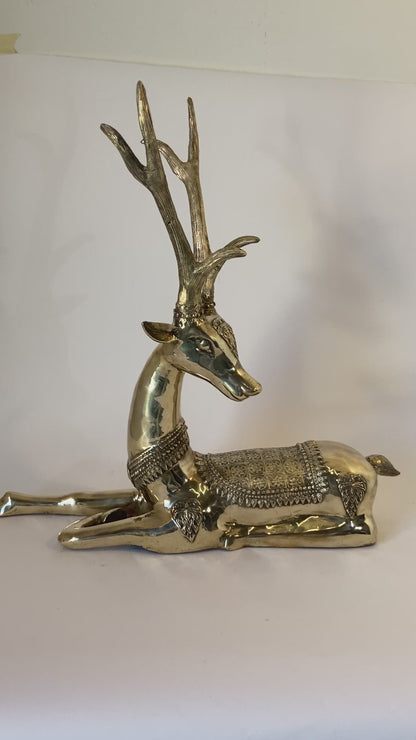Large Brass Recumbent Deer Sculpture 1960s Hollywood Regency Style