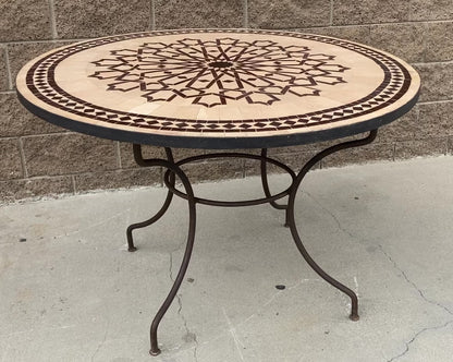 Moroccan Round Mosaic Outdoor Tile Table on Iron Base 47 in