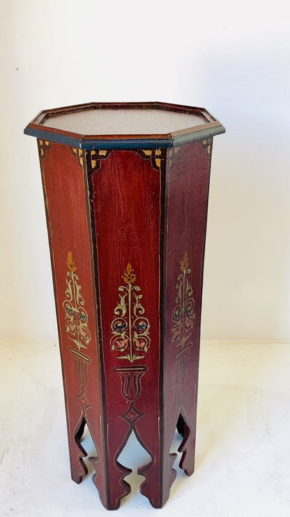 Moroccan Pedestal Table in Moorish Hand Painted Design Octagonal Shape 1960s