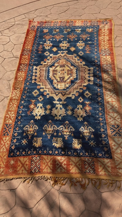 1960s Vintage Moroccan Tribal Rug by Berber Artisans, Indigo & Orange