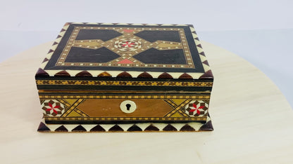 Moorish Wood Box Islamic Marquetry Mosaic Art Granada Spain Khatam Decor 1940s