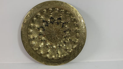 Islamic Persian Polished Brass Tray Collectible Metal Work Platter 10 inches D.