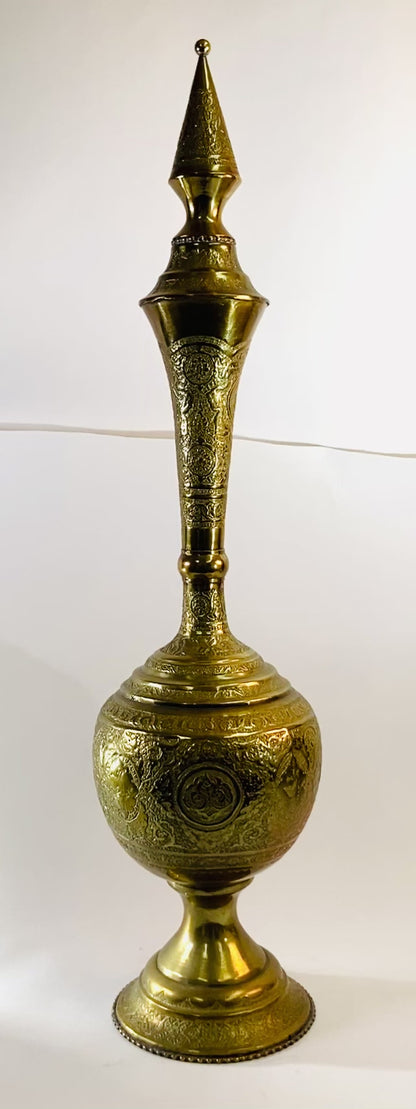 Antique Chiseled Brass Oversized Islamic Mughal Rose Water Perfume Holder Bidri