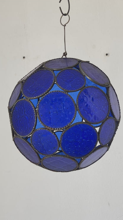 Vintage Moroccan Cobalt Blue Glass Orb Lantern, Marrakech, circa 1970