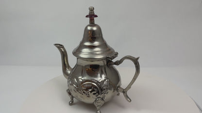 Vintage Moroccan Silver Plated Tea Pot, Handcrafted Islamic Style