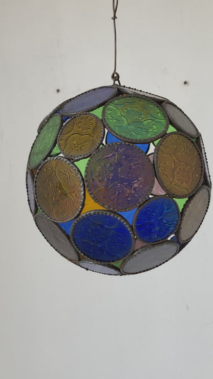 Handcrafted Moroccan Moorish Glass Orb Lantern with Multi-Color Glass