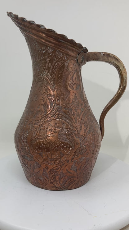 Islamic Persian Copper Pitcher Antique 19th Century Middle Eastern Ewer