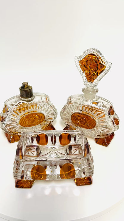 Vintage 1930s Art Deco Karl Palda Crystal Vanity Set of Three Pieces