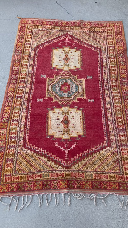 Vintage Moroccan Boujad Tribal Rug, Hand-Woven Wool by Berber Artisans