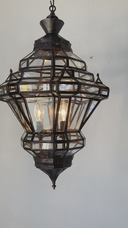 Vintage Moroccan Clear Glass Lantern Moorish Granada Spanish Style