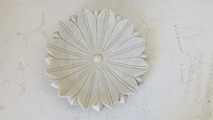 Large Indian Hand-Carved White Marble Lotus Flower Centerpiece Bowl, 1960s
