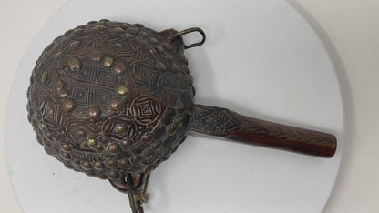 Antique African Moroccan Tribal Carved Wood Flask 19th C.