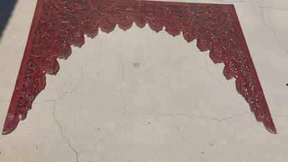 Antique Hand-Carved Teak Wood Arched Asian Wall Panel, Moorish Design, 1940