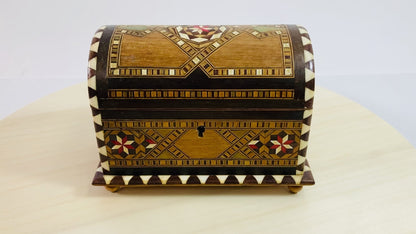 Moorish Spain Arch Top Wood Inaid Marquetry Jewelry Box