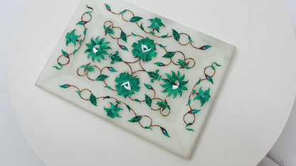Pietra Dura White Mosaic Inlaid Marble Dish Handcrafted Agra India 1950