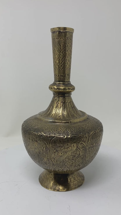 19th Century Antique Persian Brass Etched Vase with Islamic Design