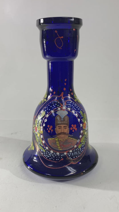 Vintage Royal Blue Enameled Bohemian Glass Vase, Persian Market