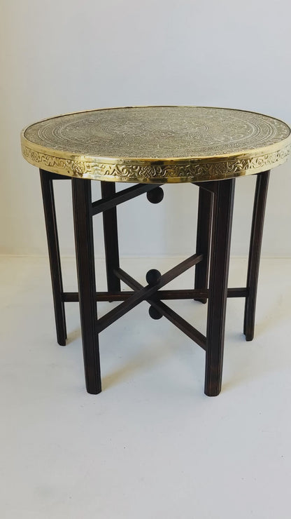 Moorish Islamic Brass Tray Table, Handcrafted in Spain, 1920s Design