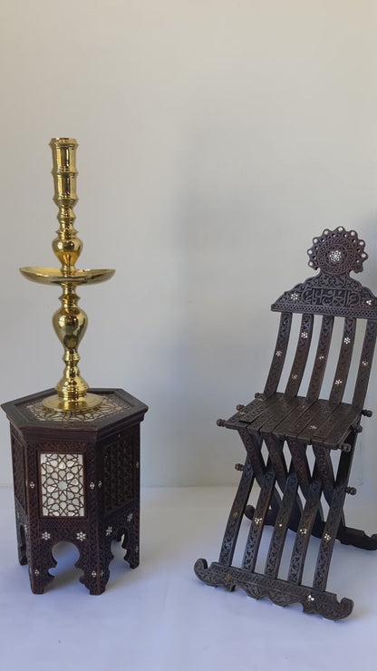 Vintage Polished Brass Moroccan Pillar Candle Holder