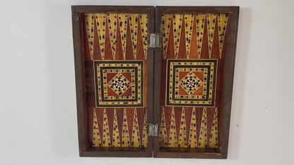 Middle Eastern Mosaic Inlaid Marquetry Box, Vintage Game Chest, 1950