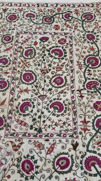19th C. Suzani Bukhara Uzbekistan Antique Embroidered Islamic Art Textile Susani