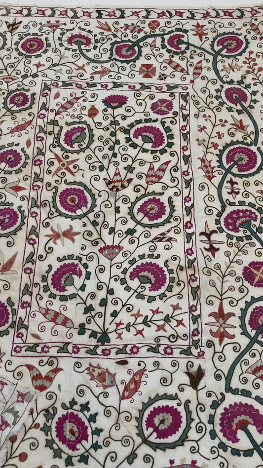 19th C. Suzani Bukhara Uzbekistan Antique Embroidered Islamic Art Textile Susani