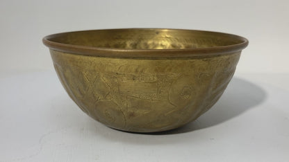Antique Islamic Brass Chased Embossed Magic Bowl Indo Persian Mughal Brass Dish