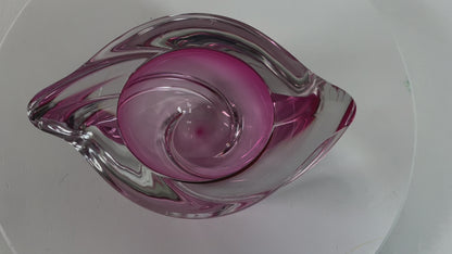 Crystal Pink Ashtray for Val Saint Lambert, Paper Weight Signed