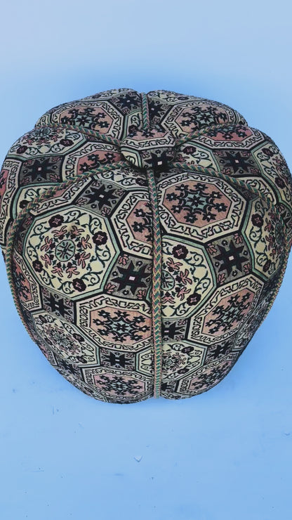 Moroccan Pouf Upholstered in Moorish Textile Fabric Stool