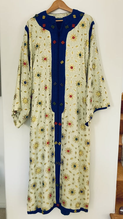 Vintage Moroccan Caftan in Royal Blue And Gold