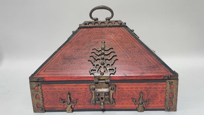 Vintage Netturpetti Brass-Mounted Teak Dowry Jewelry Box, Kerala, India, 1950