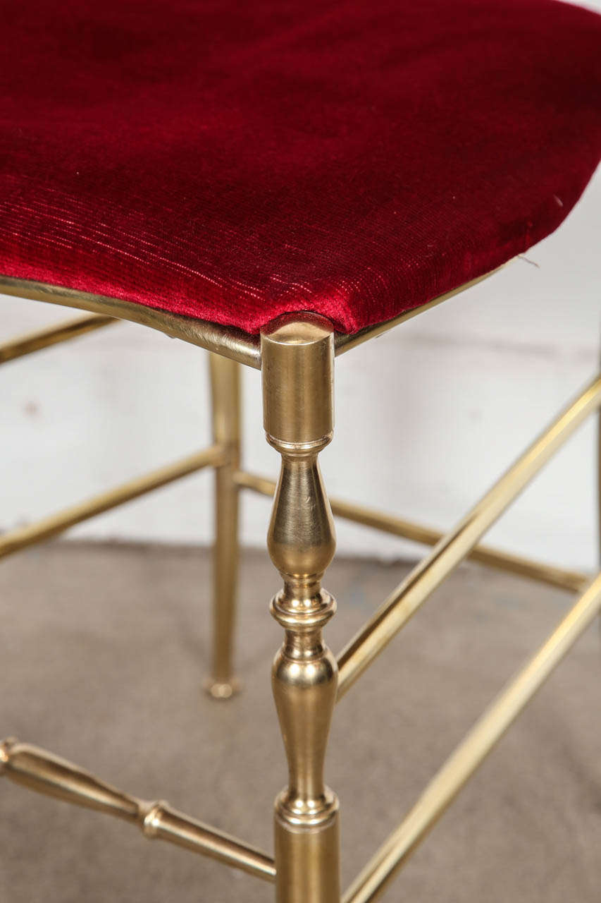 Chiavari Polished Brass Side Chairs with Red Velvet, Italy, 1960