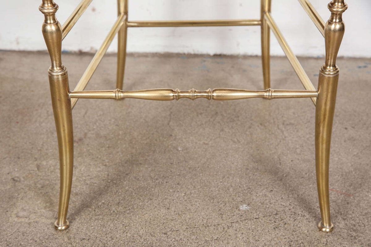 Chiavari Polished Brass Side Chairs with Red Velvet, Italy, 1960