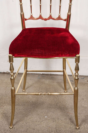 Polished Brass Chiavari Chairs with Red Velvet, Italy