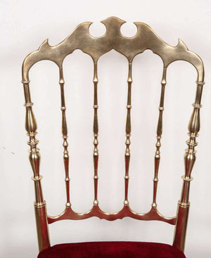 Polished Brass Chiavari Chairs with Red Velvet, Italy