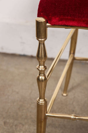 Polished Brass Chiavari Chairs with Red Velvet, Italy