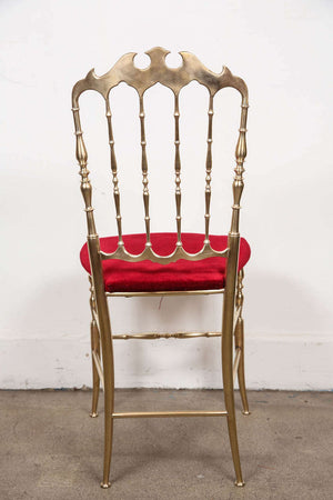 Polished Brass Chiavari Chairs with Red Velvet, Italy