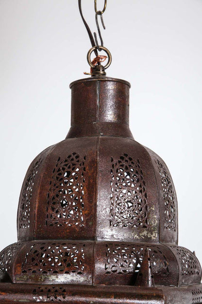 Moroccan Handcrafted Metal and Glass Lantern, Bohemian Style, 1980